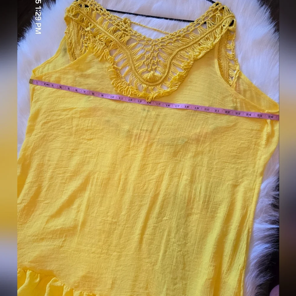 Yellow Ruffled Embellished Tank Top - Picture 6 of 9